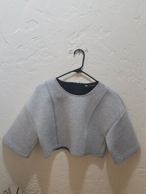Zara Scuba Cropped Light Gray Oversized Neoprene Top